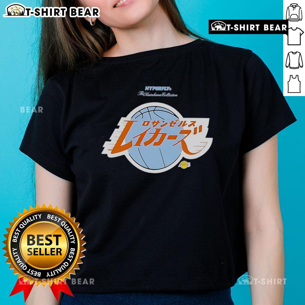 Alt Text: Ladies' Awesome Los Angeles Lakers Hyperfly Katakana Tee for 2025 All-Star Game, featuring vibrant team colors and logo.