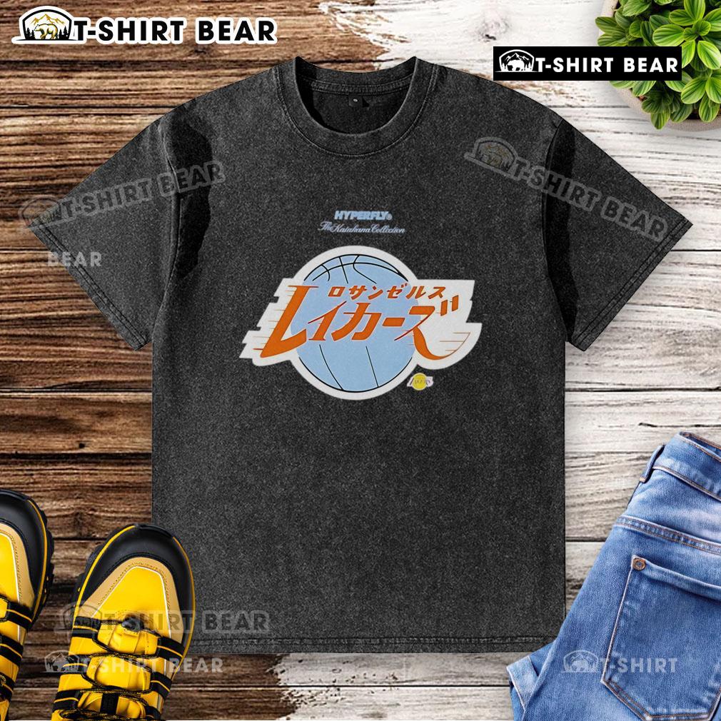 Alt Text: Awesome Los Angeles Lakers Hyperfly Katakana 2025 All-Star Game washed t-shirt featuring bold graphics and vibrant colors.