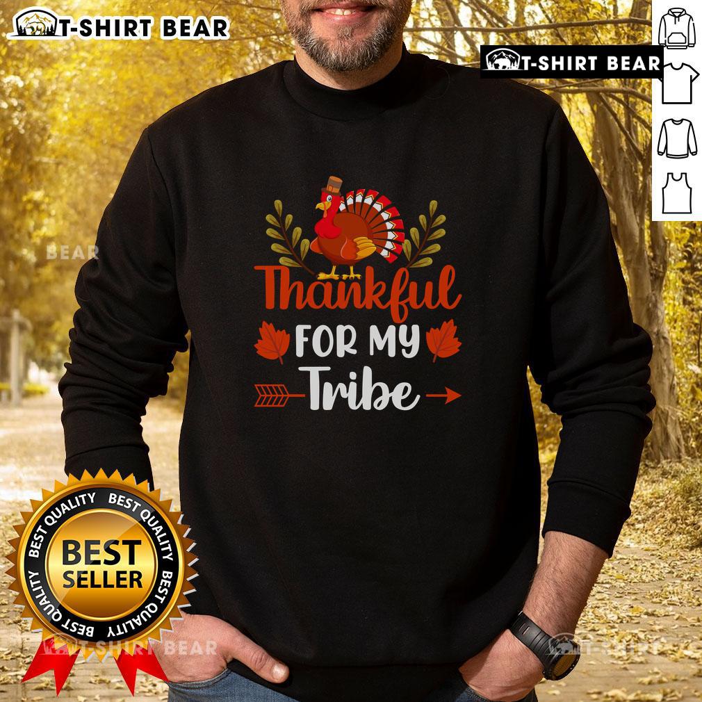 Alt Text: Awesome Thankful For My Tribe Thanksgiving Turkey Sweatshirt featuring a festive turkey graphic and cozy design.