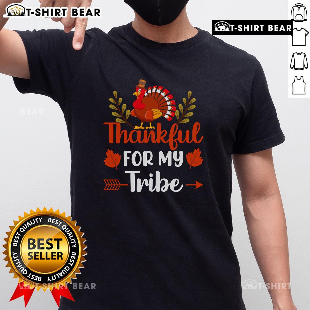 Awesome Thankful For My Tribe Thanksgiving Turkey T-Shirt featuring a festive turkey design and vibrant autumn colors.