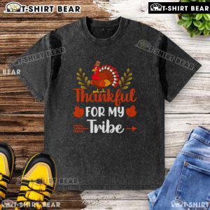 Awesome Thankful For My Tribe Thanksgiving Turkey T-Shirt in a vibrant design, perfect for holiday celebrations.