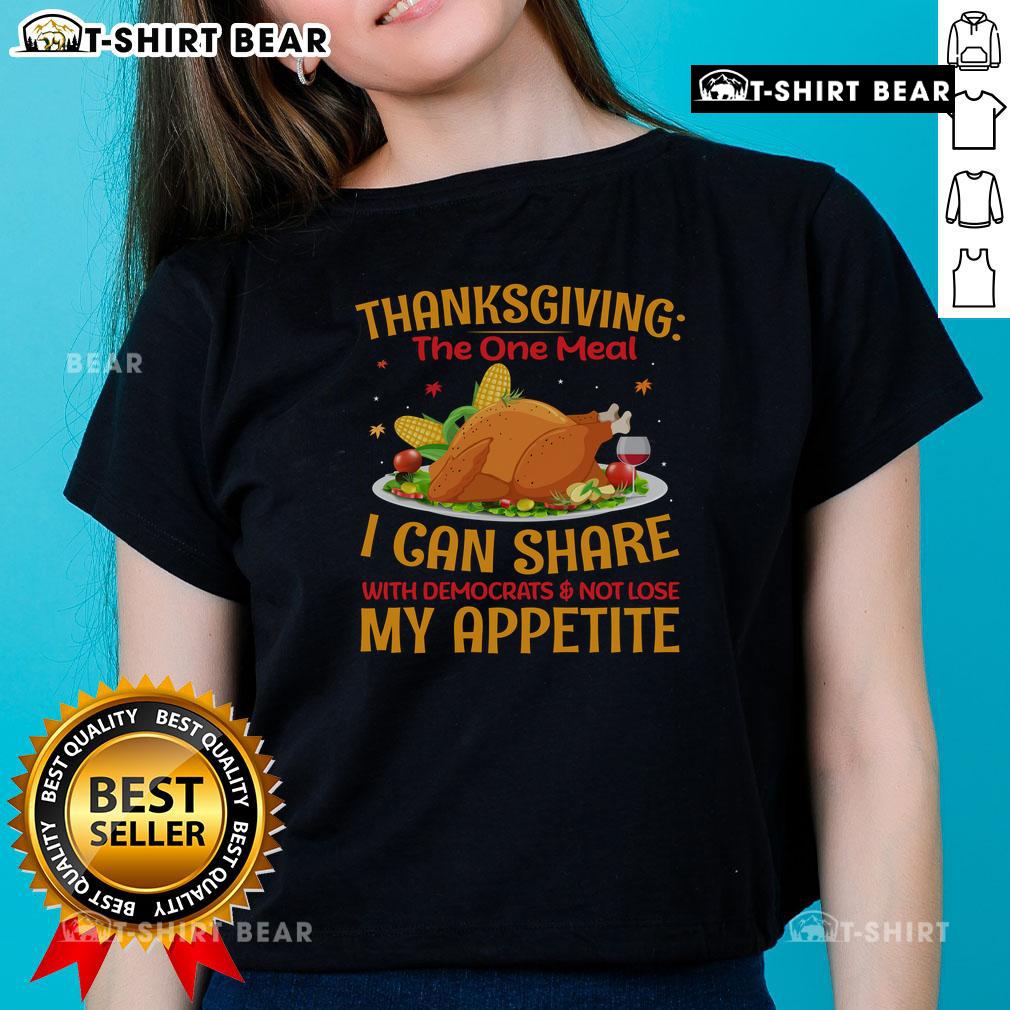 Alt Text: Awesome Thanksgiving tee featuring a humorous design for sharing meals with Democrats without losing appetite.