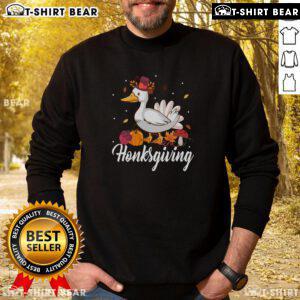 Alt Text: Cute Honksgiving funny goose Thanksgiving sweatshirt featuring a playful goose design, perfect for holiday festivities.