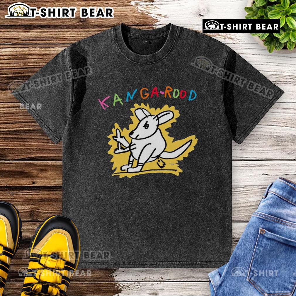 Alt Text: Cute Kanga Rood washed t-shirt featuring a playful kangaroo design, perfect for casual wear and animal lovers.
