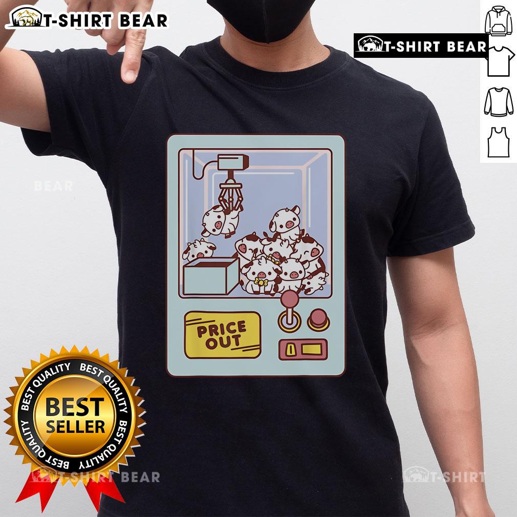 Alt Text: Cute Kawaii Cow Claw Machine Price Out T-Shirt featuring an adorable cow design and vibrant colors for playful fashion.