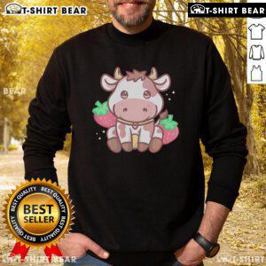 Adorable Kawaii strawberry cow sweatshirt featuring a cute design, perfect for cozy casual outfits.