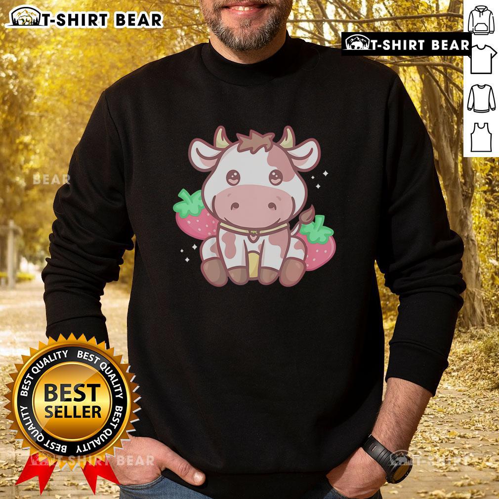Adorable Kawaii strawberry cow sweatshirt featuring a cute design, perfect for cozy casual outfits.