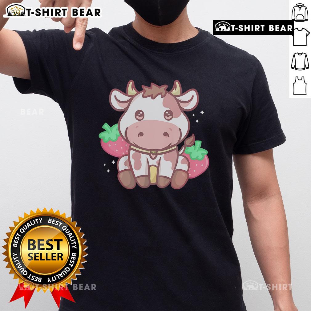 Cute Kawaii Strawberry Cow T-Shirt featuring an adorable cow design with strawberries, perfect for animal lovers.