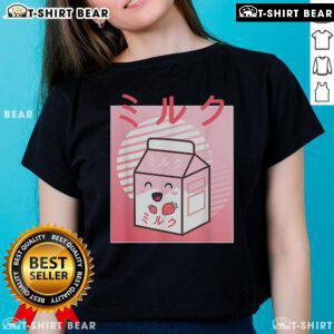Alt Text: Cute Kawaii Strawberry Milk Japanese Aesthetic Ladies Tee showcasing a playful design with vibrant colors.