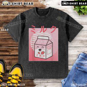 Cute kawaii strawberry milk Japanese aesthetic washed t-shirt featuring vibrant graphics and a trendy design.