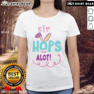 Alt Text: Cute Sir Hops A Lot Bunny Easter Rabbit graphic on a ladies tee, perfect for spring celebrations and Easter festivities.