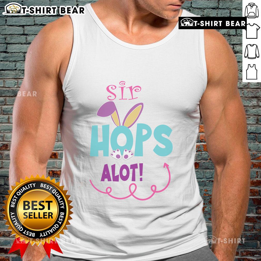 Alt Text: Cute Sir Hops A Lot Bunny Easter Rabbit Tank Top featuring an adorable bunny design for festive spring wear.