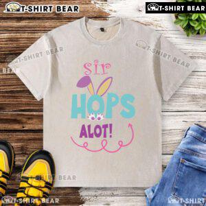 Cute Sir Hops Alot bunny Easter rabbit graphic on a washed t-shirt, perfect for spring celebrations and Easter festivities.