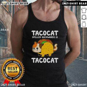Cute tacocat tank top featuring the phrase 'Tacocat spelled backwards is Tacocat' in playful typography.