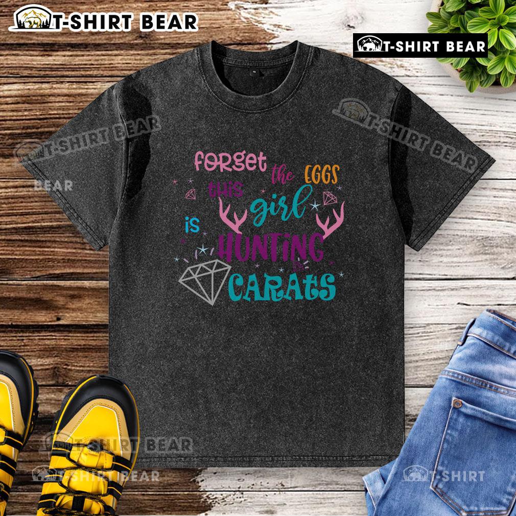 Girl wearing a 'Forget the Eggs, I'm Hunting Carats' Easter diamond t-shirt, showcasing a fun and festive style for the holiday.
