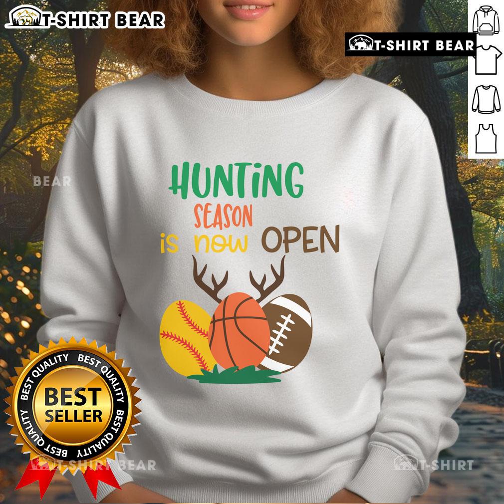 Funny hunting season sweatshirt with sports ball and antlers design, perfect for outdoor enthusiasts and hunters.