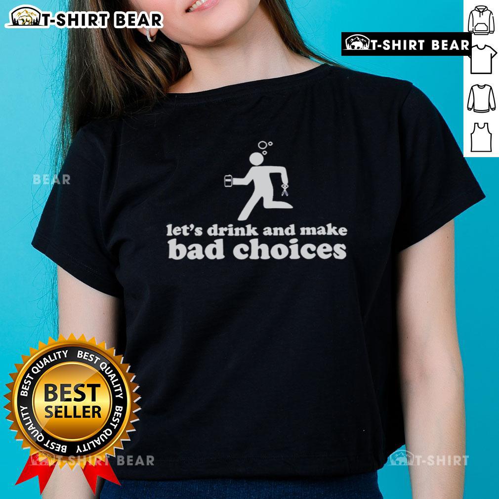 Funny drunk stickman holding beer and scissors on a ladies tee, perfect for making bad choices with friends.