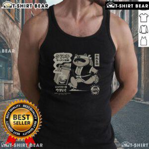 Funny retro Japanese tanuki ramen delivery noodle tank top featuring a playful design of a tanuki with noodles.