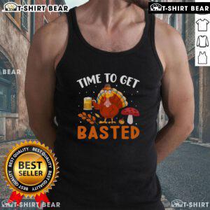 Funny Thanksgiving tank top featuring a turkey and beer, perfect for celebrating with friends at your holiday feast.