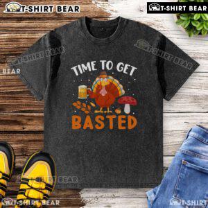 Funny Time to Get Basted Turkey Beer Drinking Thanksgiving T-Shirt design with a humorous turkey graphic and festive colors.