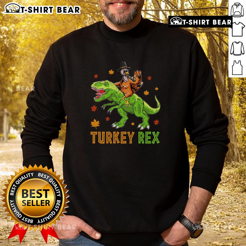 Funny Turkey Rex Thanksgiving sweatshirt featuring a dinosaur in a festive design, perfect for holiday celebrations.