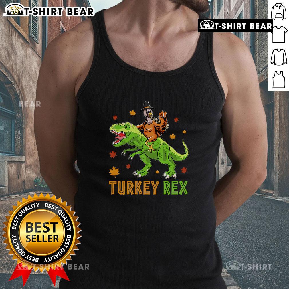 Funny Turkey Rex Thanksgiving tank top featuring a whimsical dinosaur design perfect for festive celebrations.