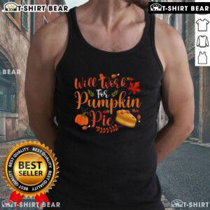 Funny will work for pumpkin pie tank top featuring a humorous design perfect for fall and Thanksgiving celebrations.