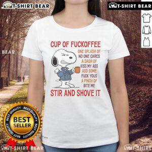 Good Snoopy Cup of Coffee tee featuring playful text, perfect for coffee lovers with a humorous twist.