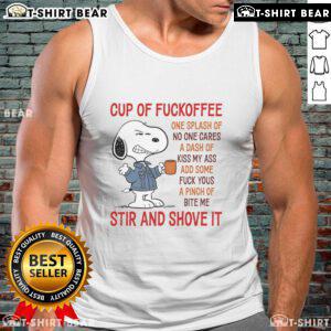 Funny tank top featuring 'Good Snoopy Cup of Fuckoffee' design, perfect for coffee lovers with a sense of humor.