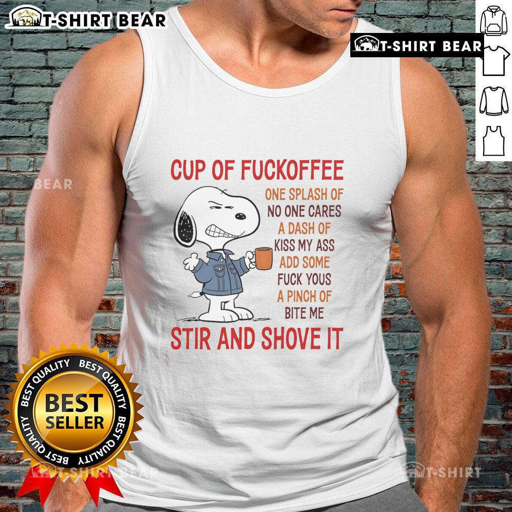 Funny tank top featuring 'Good Snoopy Cup of Fuckoffee' design, perfect for coffee lovers with a sense of humor.