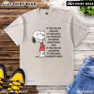 Alt Text: Good Snoopy t-shirt featuring a playful quote about mischief, perfect for casual wear and fans of Peanuts.
