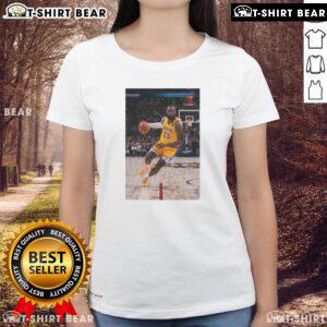 Hot LeBron Los Angeles Lakers Basketball Number 23 Superstar Pose Ladies Tee, showcasing vibrant team colors and stylish design.