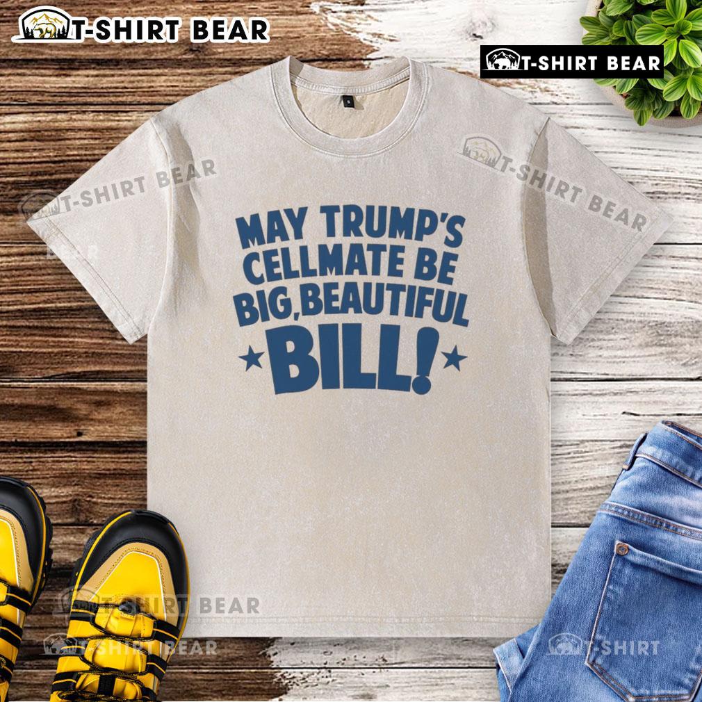 Alt Text: Hot May Trumps cellmate, Big Beautiful Bill, wearing a washed T-shirt, showcasing a unique and bold fashion statement.