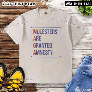 Hot Trump MAGA Molesters Amnesty washed T-shirt showcasing bold political statement in vibrant colors.