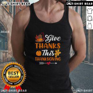 Alt Text: Fashionable pumpkin harvest tank top with 'Give Thanks' design, perfect for Thanksgiving celebrations.