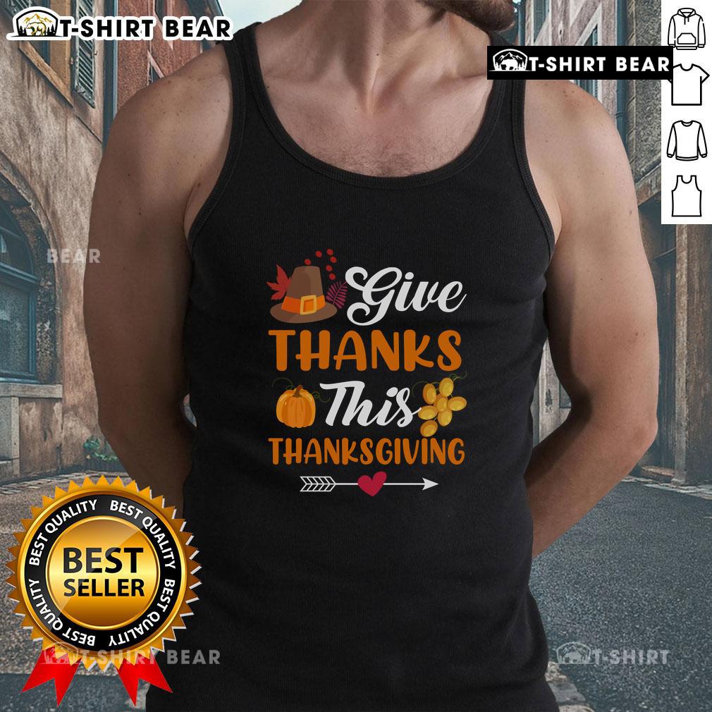 Alt Text: Fashionable pumpkin harvest tank top with 'Give Thanks' design, perfect for Thanksgiving celebrations.