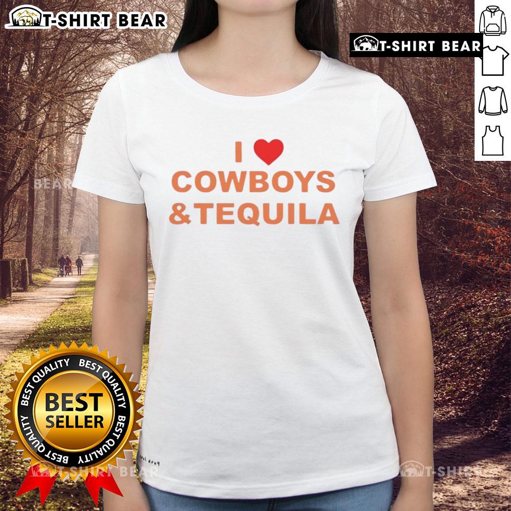 Womens 'Nice I Love Cowboys And Tequila' tee showcasing a stylish design perfect for country music and rodeo fans.