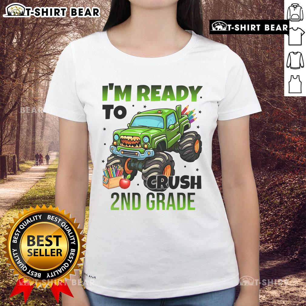Nice I'm Ready to Crush 2nd Grade Monster Truck Ladies Tee featuring a vibrant truck graphic, perfect for young enthusiasts.