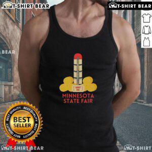 Alt Text: Boy at Minnesota State Fair wearing a Nice Minnesota Farm tank top, enjoying summer fun and local festivities.