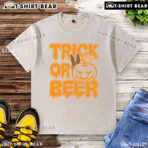 Nice Trick Or Beer Halloween washed t-shirt featuring a fun spooky design perfect for Halloween celebrations.
