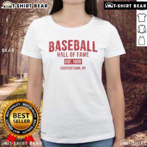 Official Baseball Hall of Fame Est 1939 Cooperstown NY Ladies Tee featuring a vintage design and soft fabric.