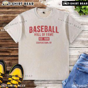 Official Baseball Hall of Fame Est 1939 Cooperstown NY washed t-shirt featuring vintage design and soft cotton fabric.
