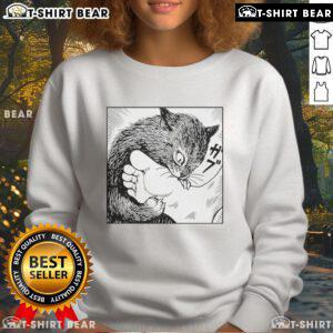 Official Cat Bites Feet Cartoon Sweatshirt featuring a playful cat design, perfect for cat lovers and cozy outfits.
