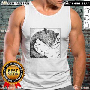 Official Cat Bites Feet Cartoon Tank Top featuring playful cat graphics and vibrant colors for cat lovers.