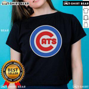 Official Chicago Cubs ladies tee featuring a stylish cat graphic, perfect for baseball fans and casual wear.