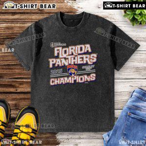 Official Florida Panthers 2025 Stanley Cup Champions washed t-shirt featuring team logo and celebratory design.