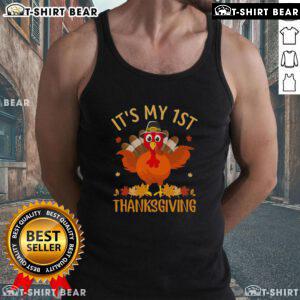 Official 'It's My 1st Thanksgiving' turkey tank top for kids, perfect for celebrating their first holiday season.