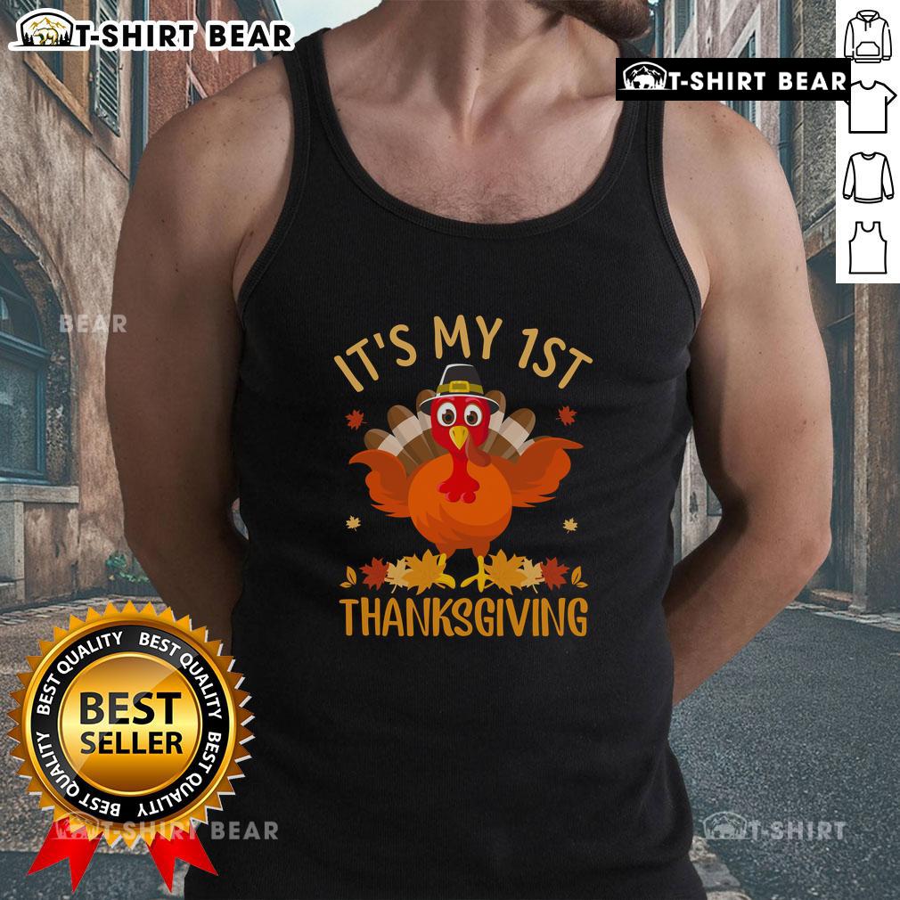 Official 'It's My 1st Thanksgiving' turkey tank top for kids, perfect for celebrating their first holiday season.