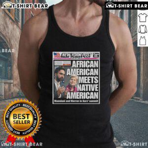 Official New York Post cover featuring Mamdani and Warren at Liars Summit in American Meets Native American tank top.
