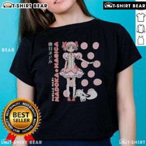 Alt Text: Official Puella Magi Madoka Magica Madoka Kaname polka dot ladies tee featuring vibrant design and comfortable fit.